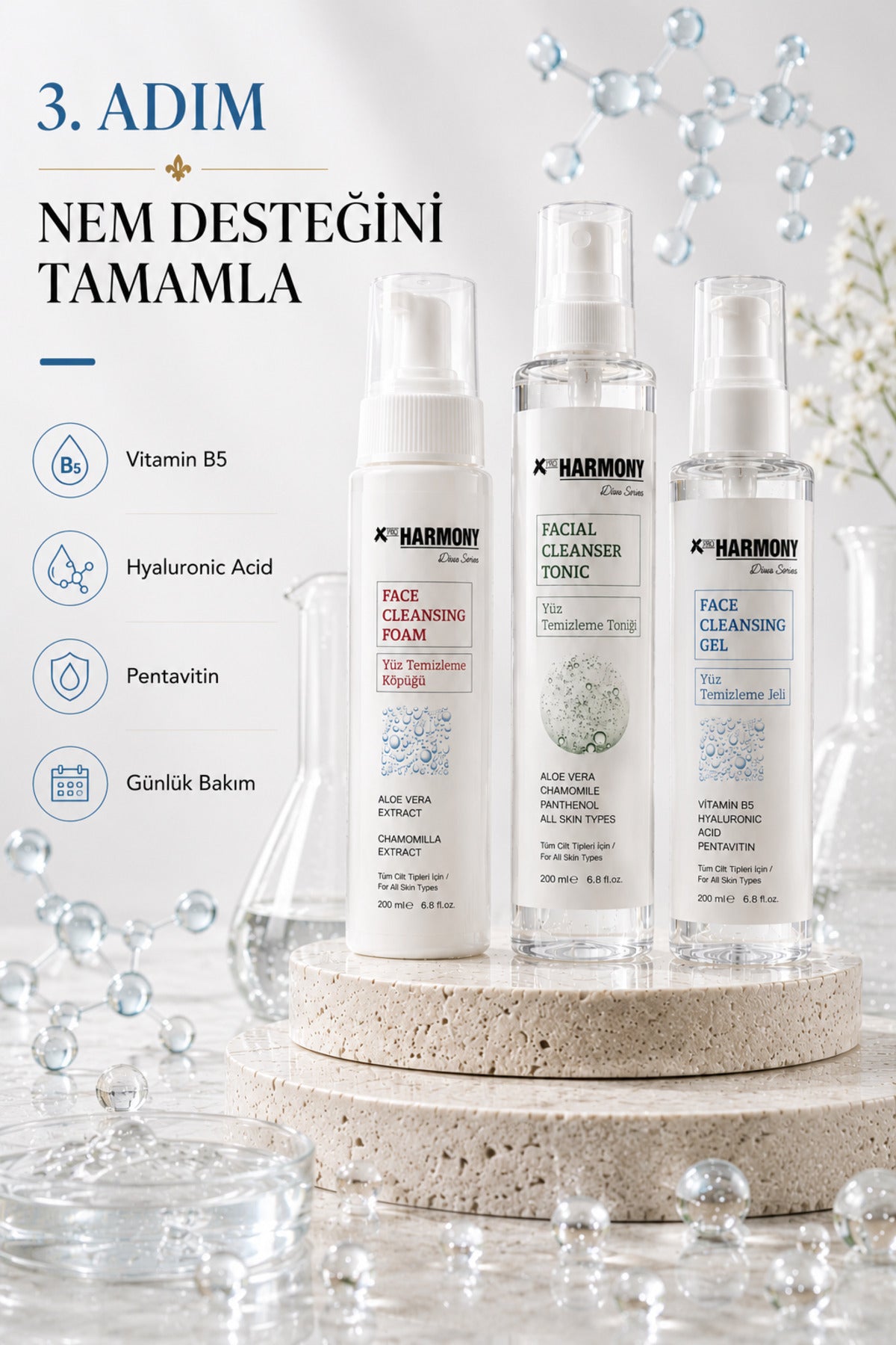 Profesyonel Günlük Cilt Temizleme Seti 600 ml | Temizle • Tonikle • Nem Desteği Sağla