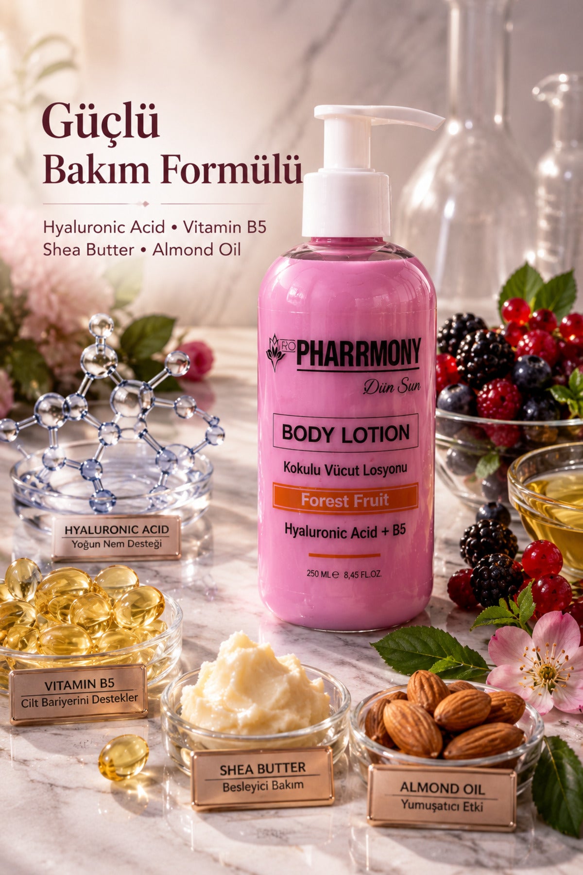 Forest Fruit Vücut Losyonu 250 ml | Yoğun Nemlendirici Body Lotion | Hyaluronic Acid + Vitamin B5