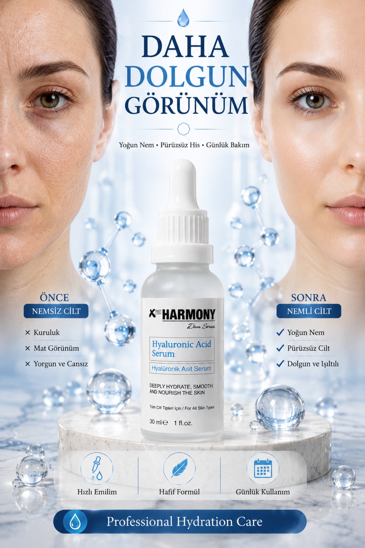 Hyaluronic Acid Serum Yoğun Nem Veren Dolgun Görünüm Sağlayan Cilt Bakım Serumu 30 ml