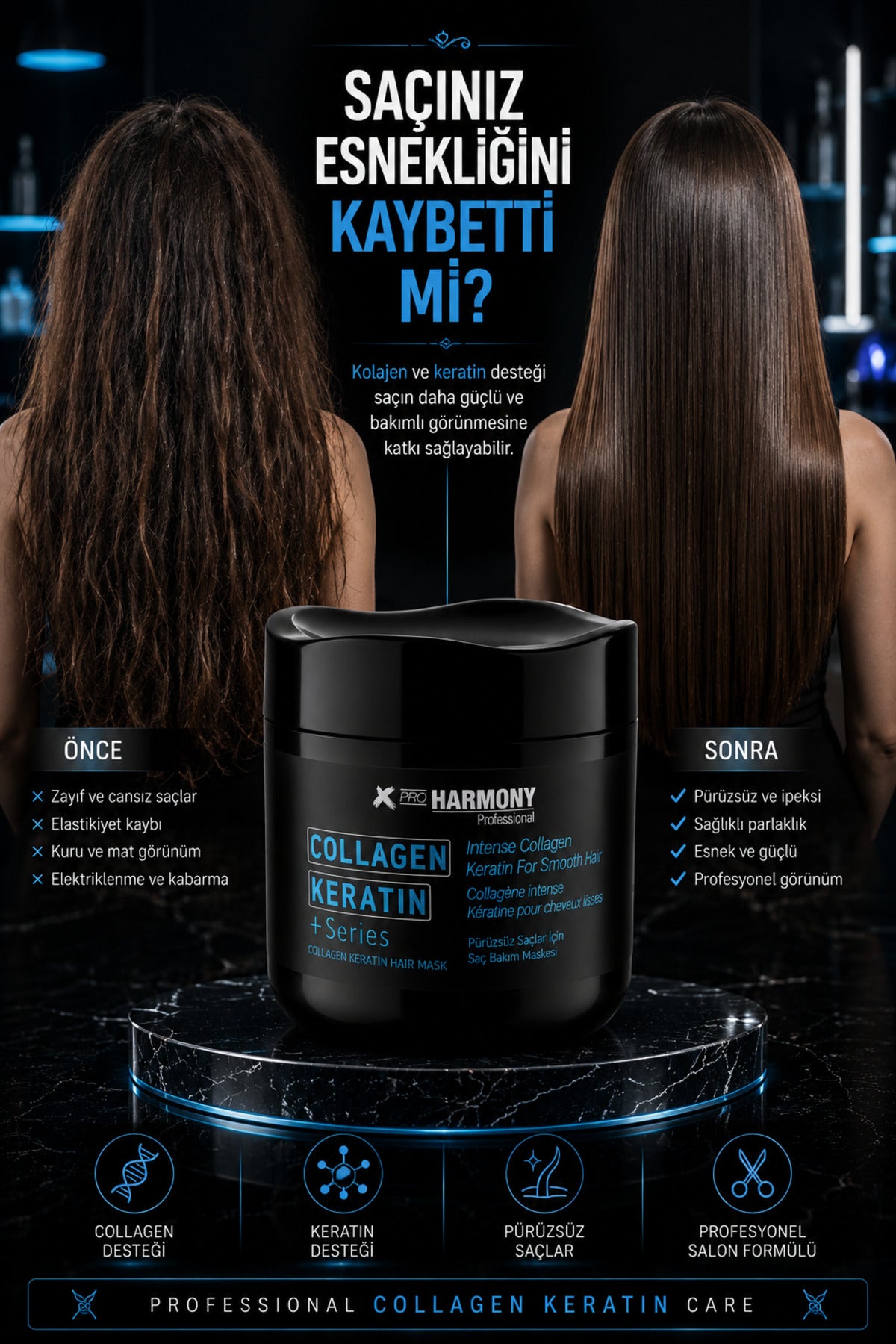 Collagen Keratin Hair Mask Pürüzsüz Saçlar İçin Saç Bakım Maskesi 500 ml