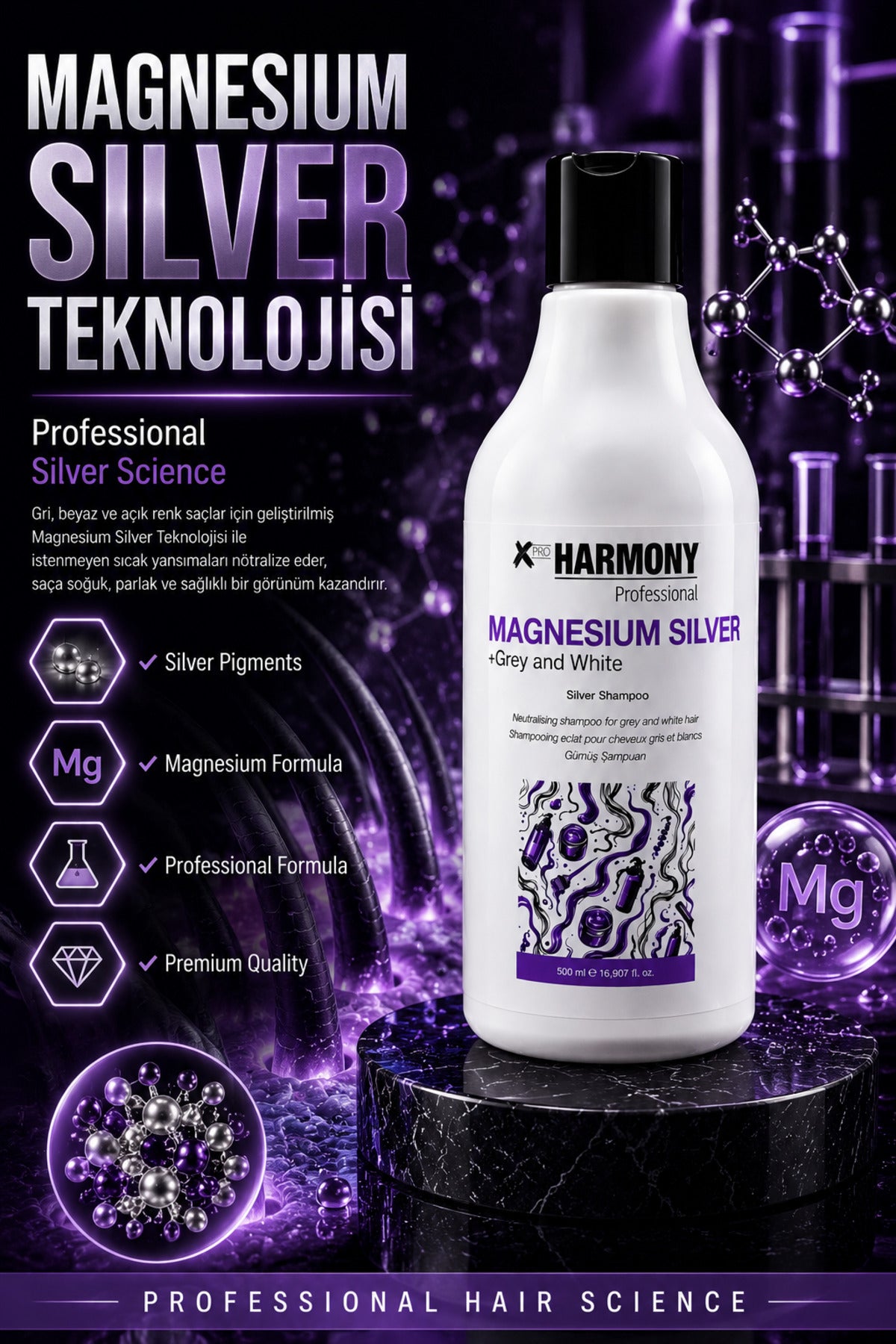 Magnesium Silver Grey And White Shampoo Gümüş Şampuan 500 ml