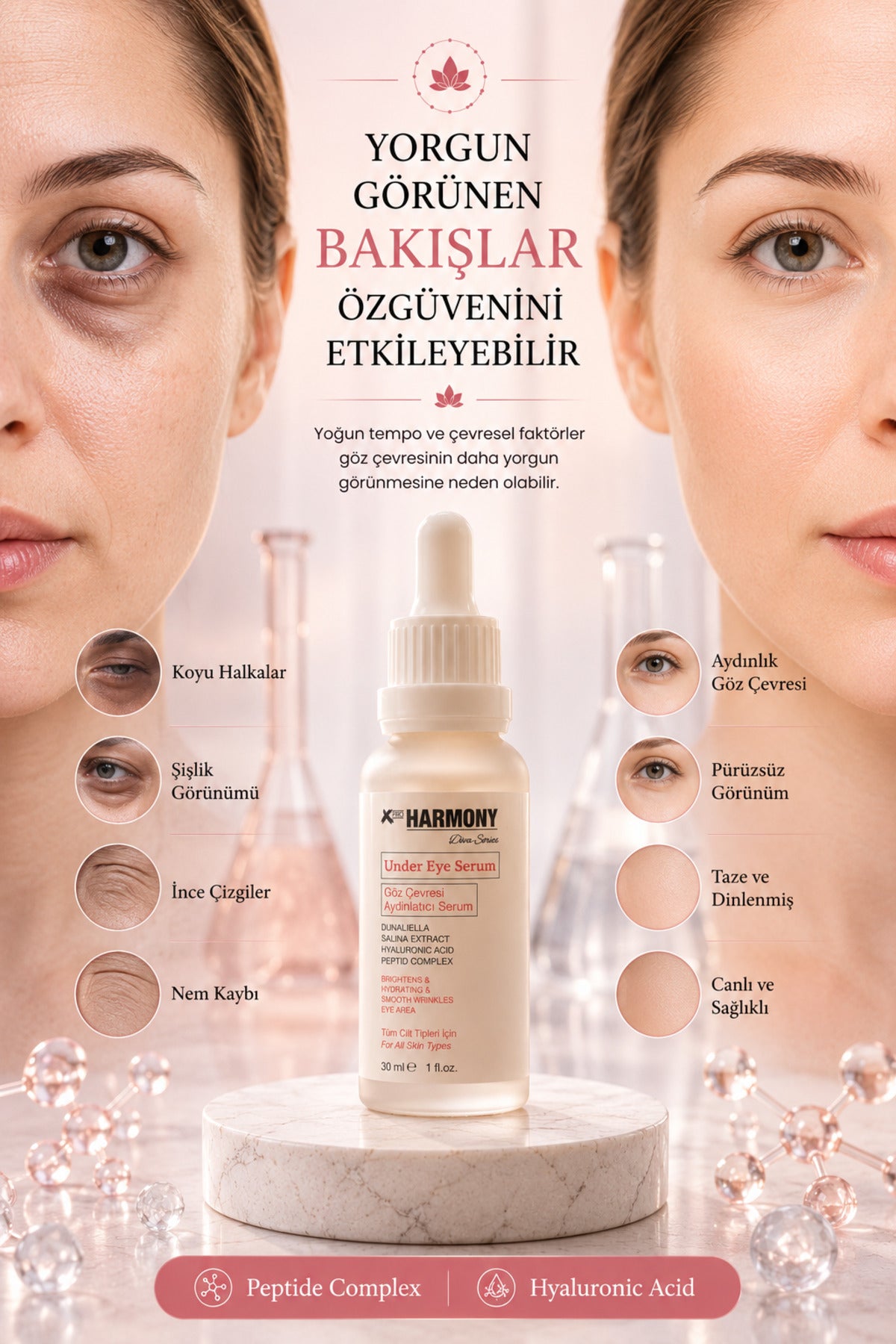 Peptide Complex Göz Çevresi Aydınlatıcı Serum 30 ml | Hyaluronik Asit Destekli Yoğun Nem & Canlı Bakış Etkisi