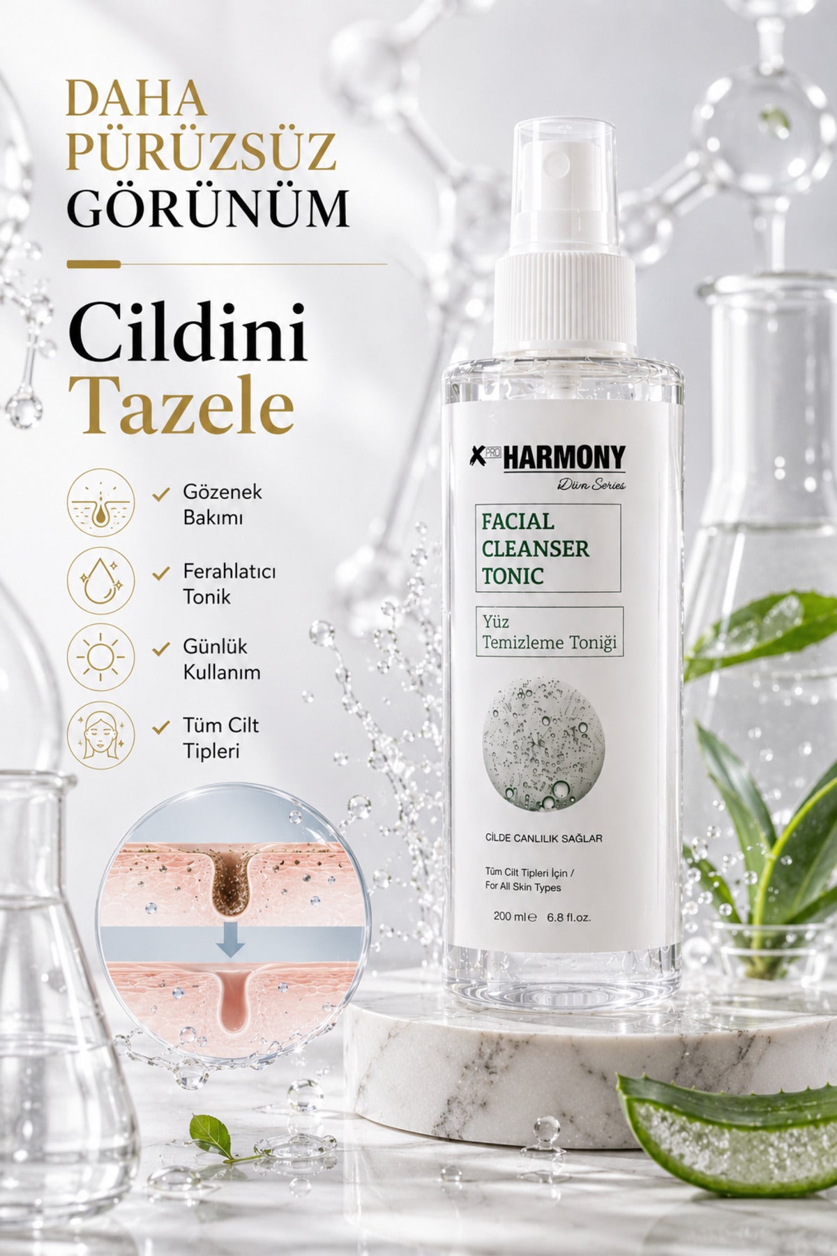 Yüz Temizleme Toniği 200 ml | Cildi Ferahlatan ve Canlandıran Günlük Tonik | Tüm Cilt Tipleri