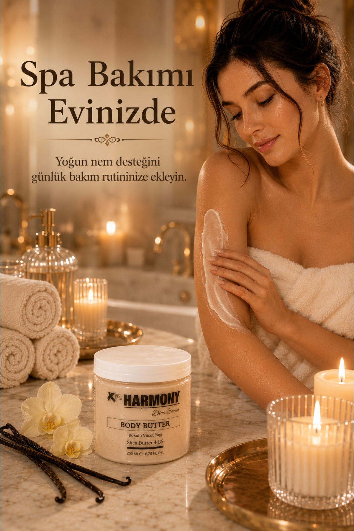 Vanilla Body Butter 200 ml | Shea Butter + Vitamin B5 + Argan Oil İçeren Yoğun Nemlendirici Vücut Bakım Kremi