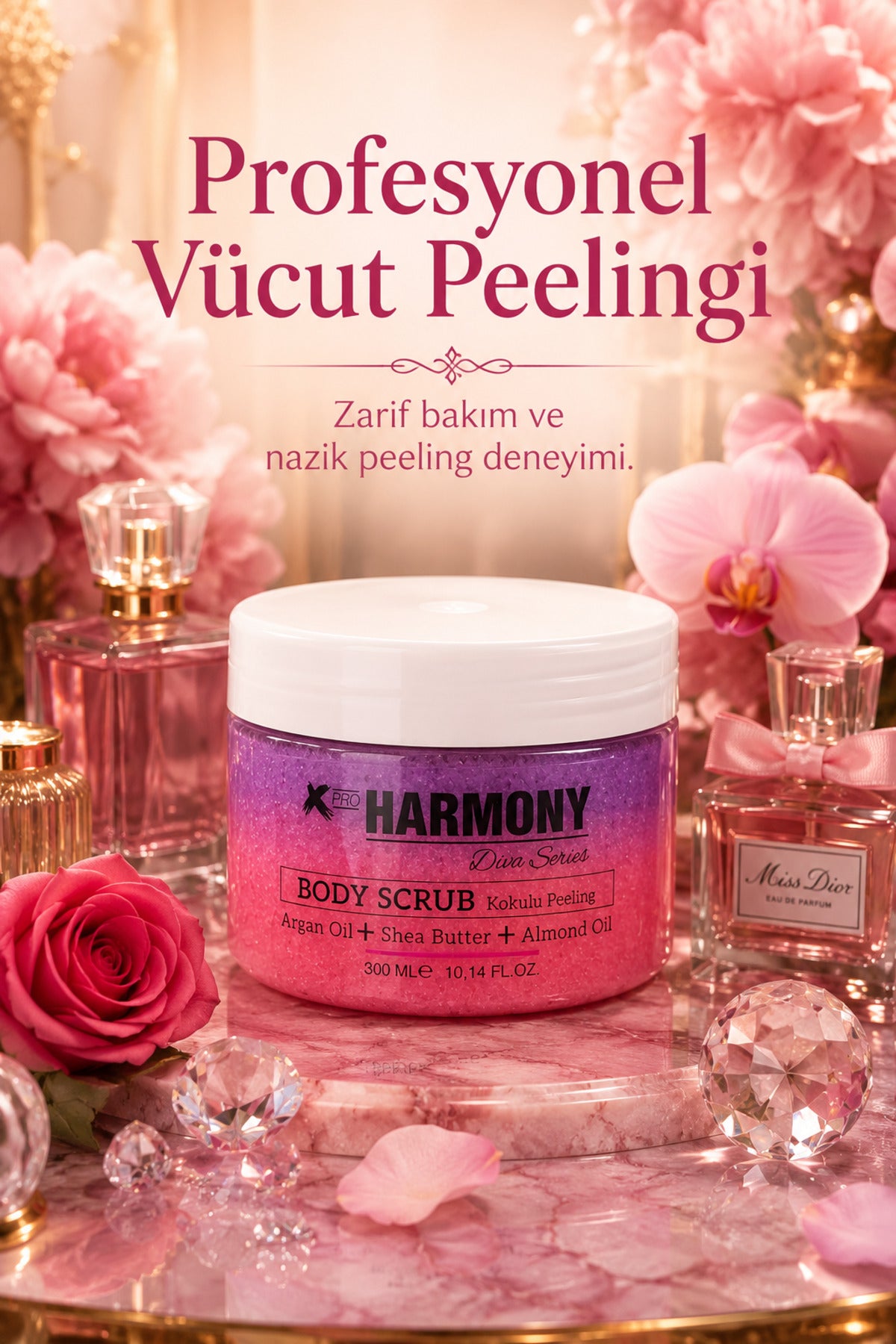 Pink Bomb Body Scrub 300 ml | Shea Butter + Argan Oil + Almond Oil İçeren Vücut Peelingi