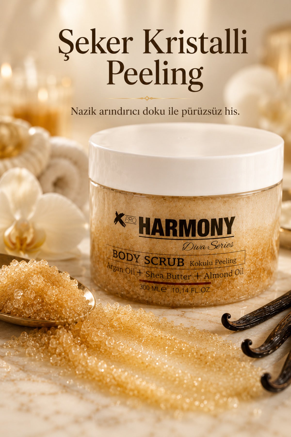 Vanilla Body Scrub 300 ml | Shea Butter + Argan Oil + Almond Oil İçeren Vücut Peelingi