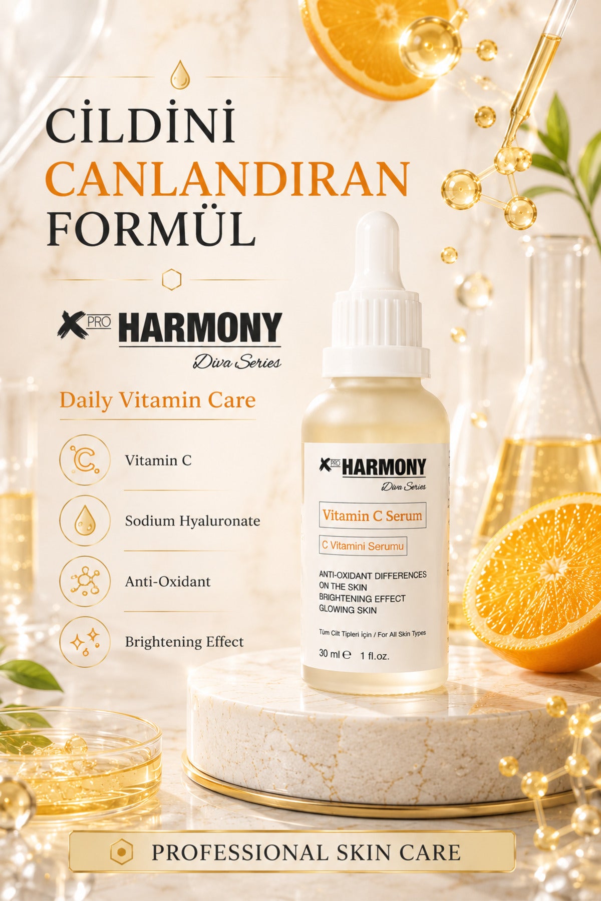 Vitamin C Serum Cilt Tonu Eşitleyici Aydınlatıcı Antioksidan Cilt Bakım Serumu 30 ml