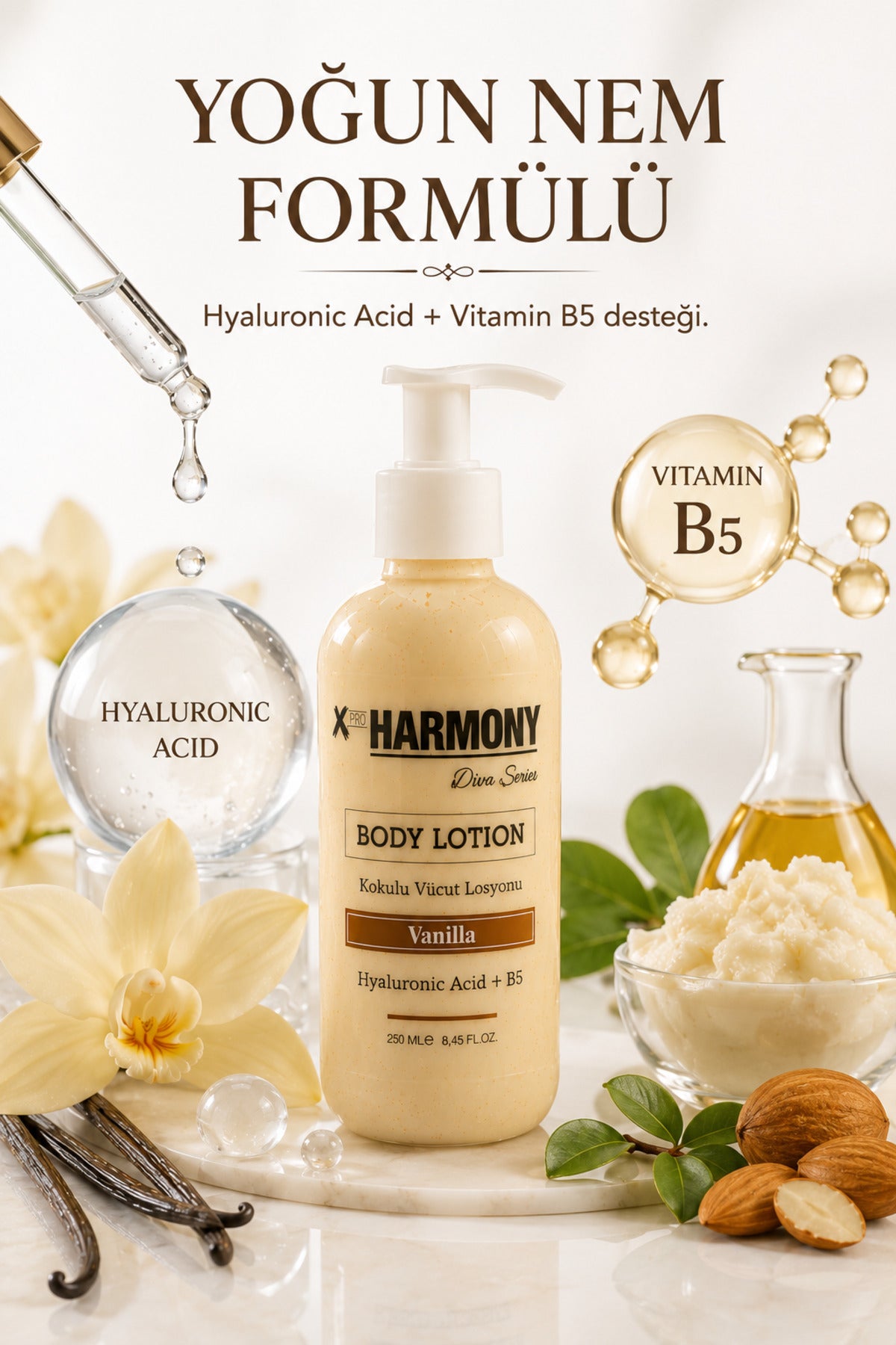 Vanilla Vücut Losyonu 250 ml | Yoğun Nemlendirici Body Lotion | Hyaluronic Acid + Vitamin B5