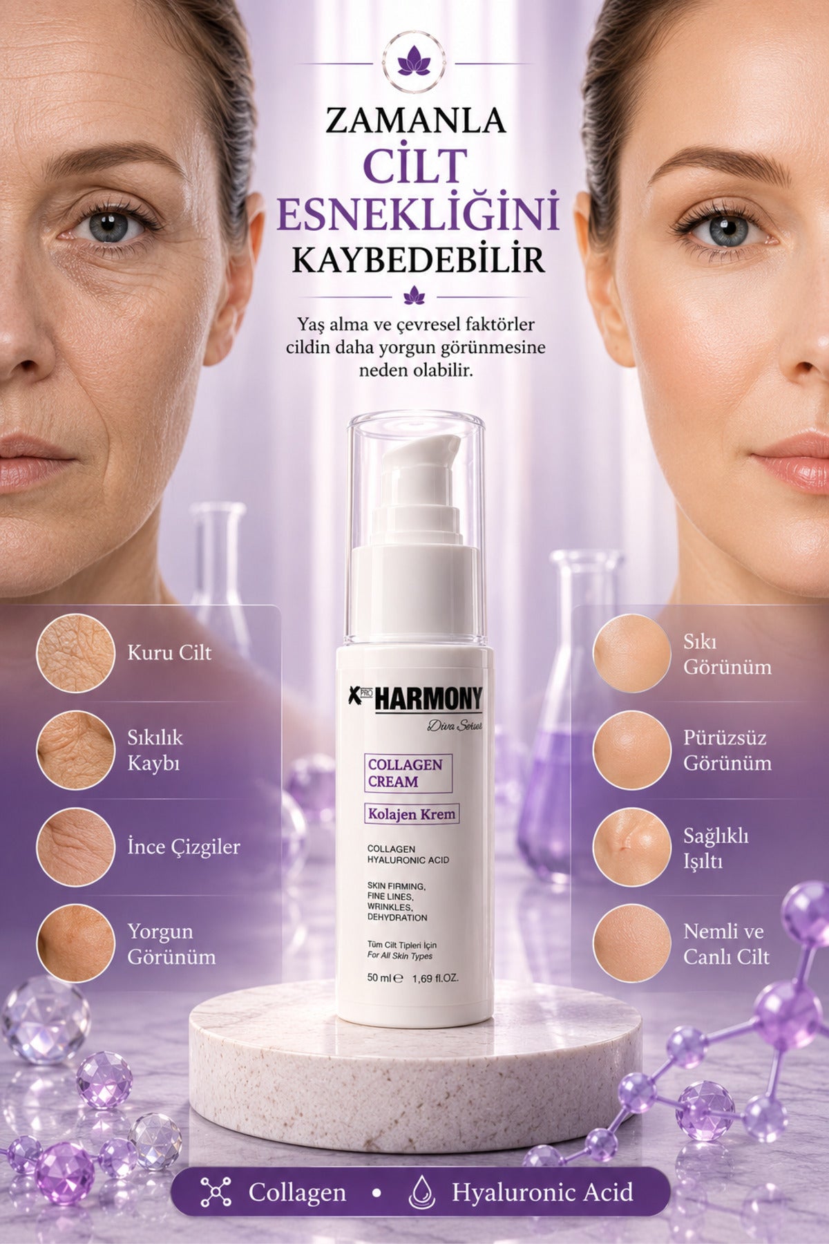 Collagen Cream 50 ml | Kolajen & Hyaluronic Acid İçeren Sıkılaştırıcı ve Yoğun Nemlendirici Yüz Bakım Kremi