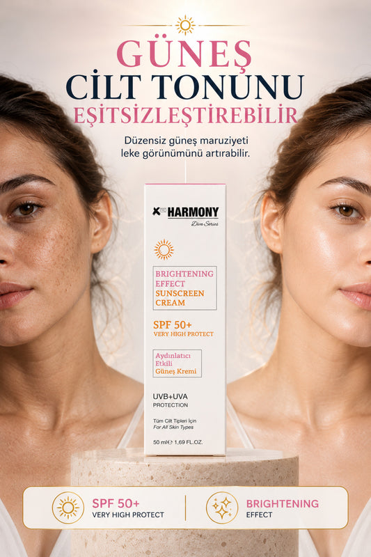 SPF 50+ Aydınlatıcı Etkili Güneş Kremi UVA+UVB Koruma Panthenol Hyaluronik Asit 50 ml