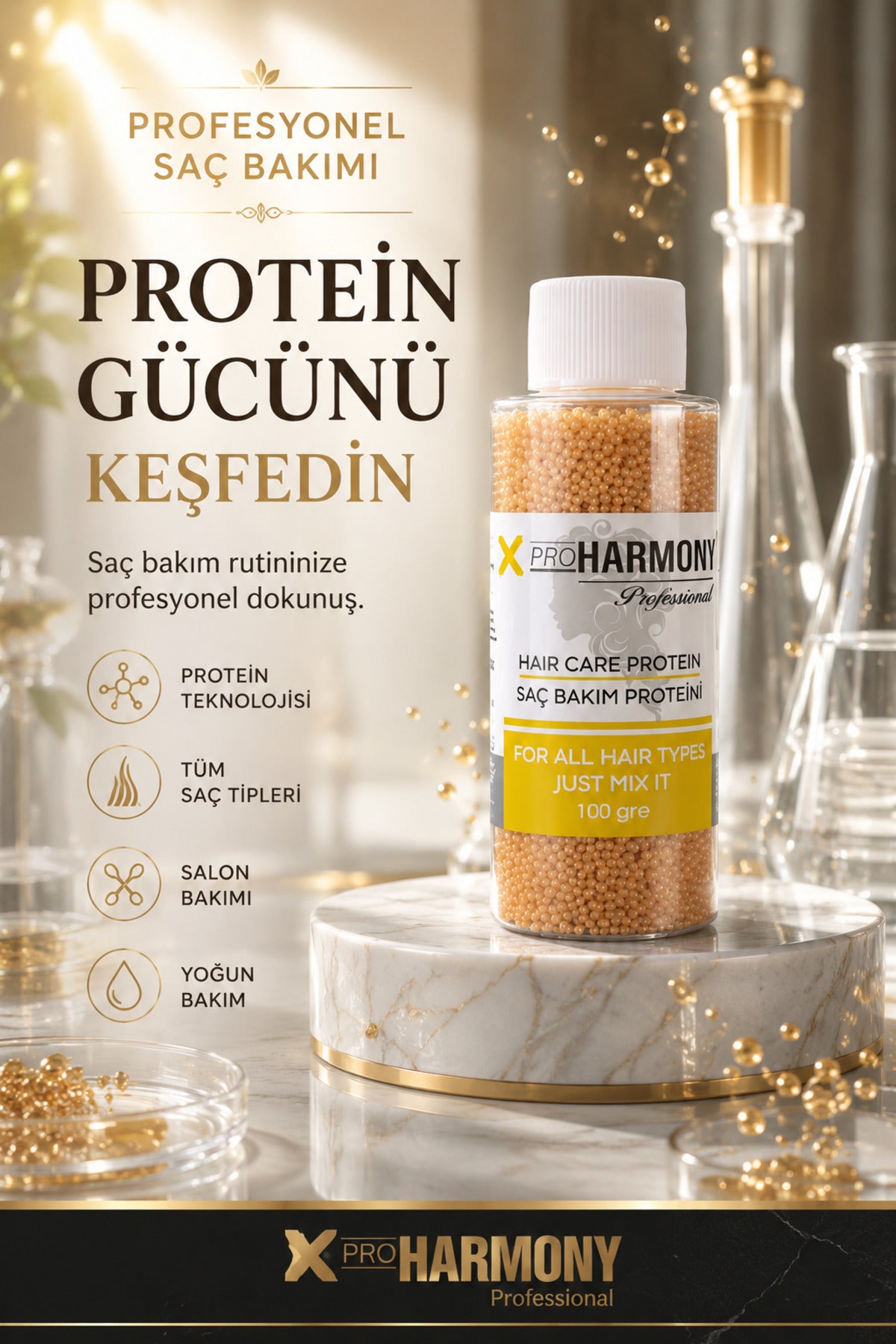 Saç Bakım Proteini 100 gr | Protein Granüllü Profesyonel Saç Bakımı | Tüm Saç Tipleri İçin