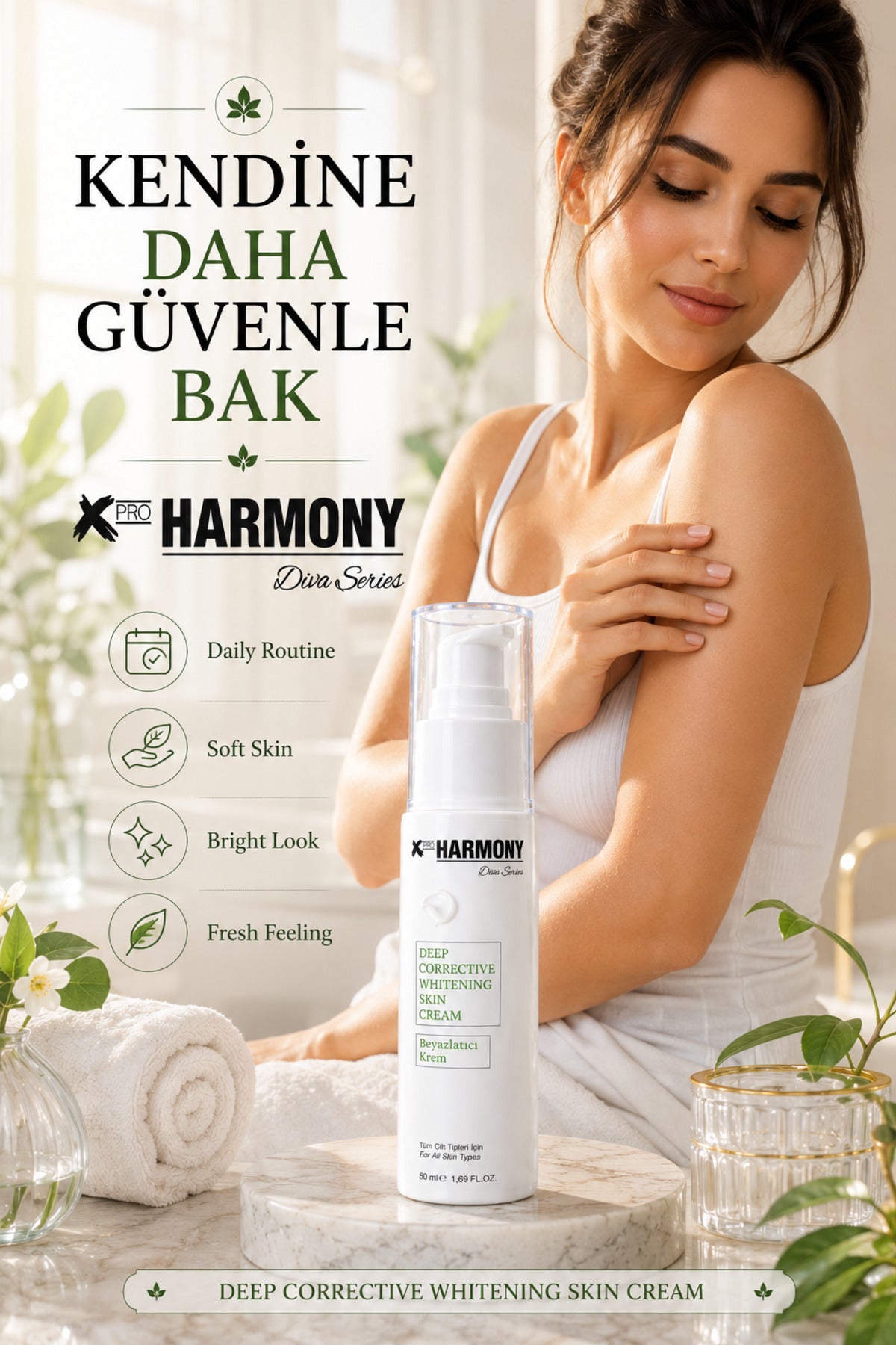 Beyazlatıcı Bakım Kremi 50 ml | Cilt Tonu Eşitleyici, Nemlendirici Günlük Bakım Kremi