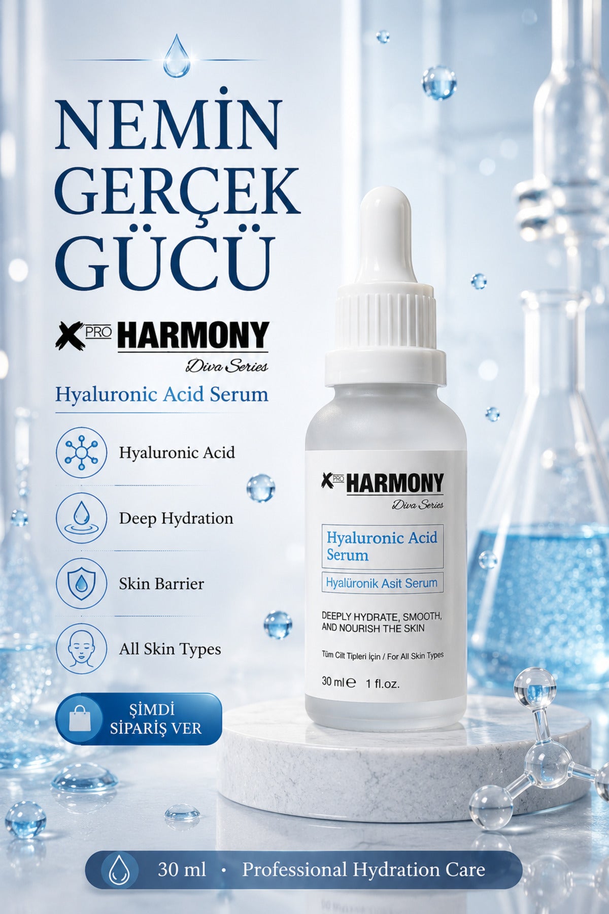 Hyaluronic Acid Serum Yoğun Nem Veren Dolgun Görünüm Sağlayan Cilt Bakım Serumu 30 ml