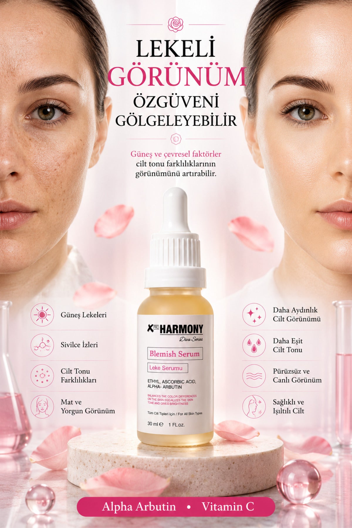 Leke Karşıtı Serum Alpha Arbutin & C Vitamini İçeren Aydınlatıcı Cilt Bakım Serumu 30 ml