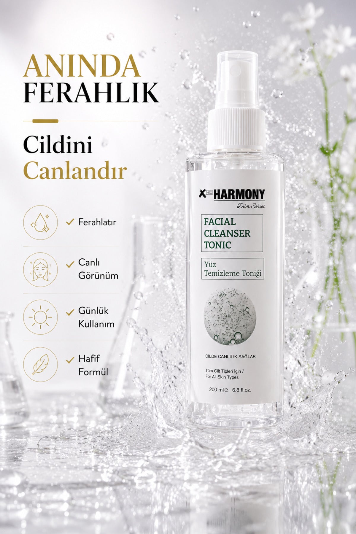 Yüz Temizleme Toniği 200 ml | Cildi Ferahlatan ve Canlandıran Günlük Tonik | Tüm Cilt Tipleri