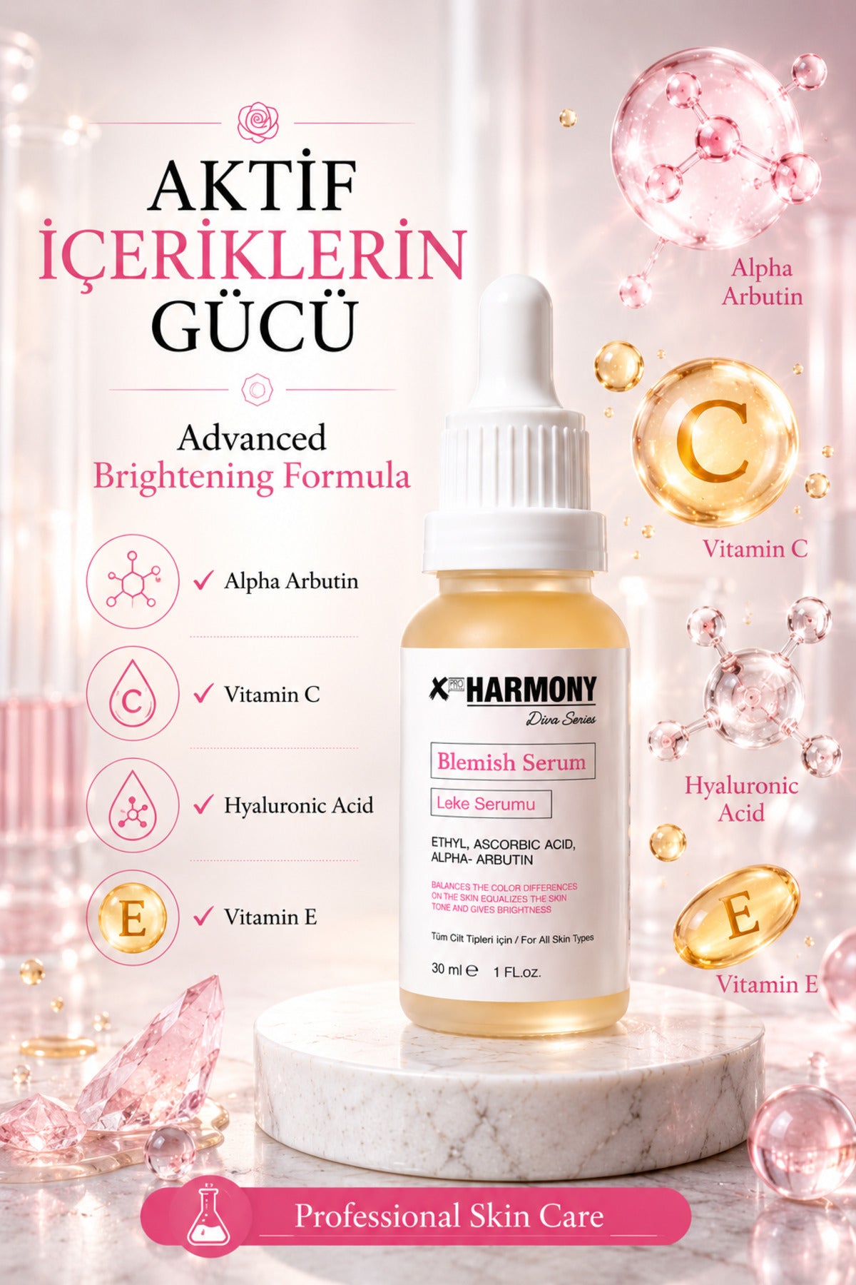 Leke Karşıtı Serum Alpha Arbutin & C Vitamini İçeren Aydınlatıcı Cilt Bakım Serumu 30 ml