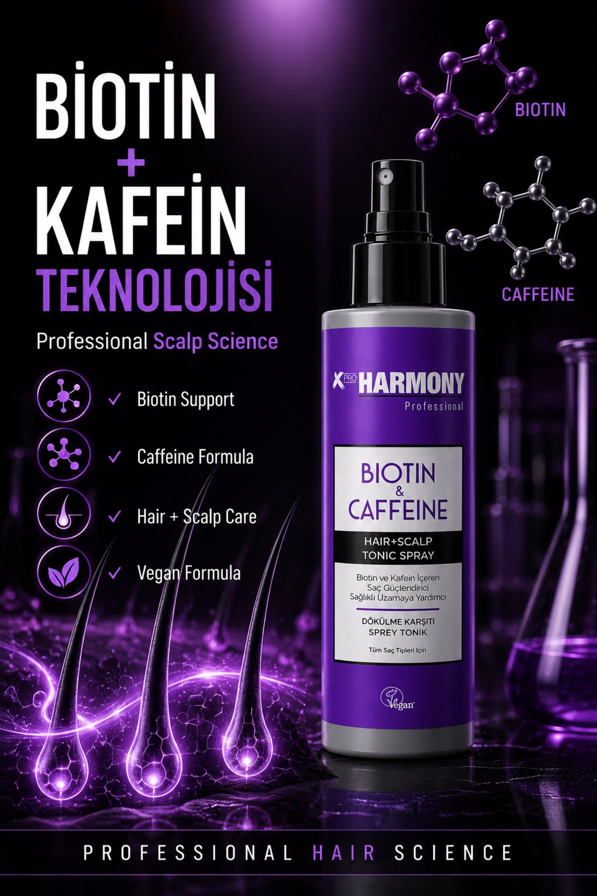 XPRO Harmony Biotin Kafein Saç Spreyi - Dökülme Karşıtı Tonik - Saç Çıkarıcı 250ml