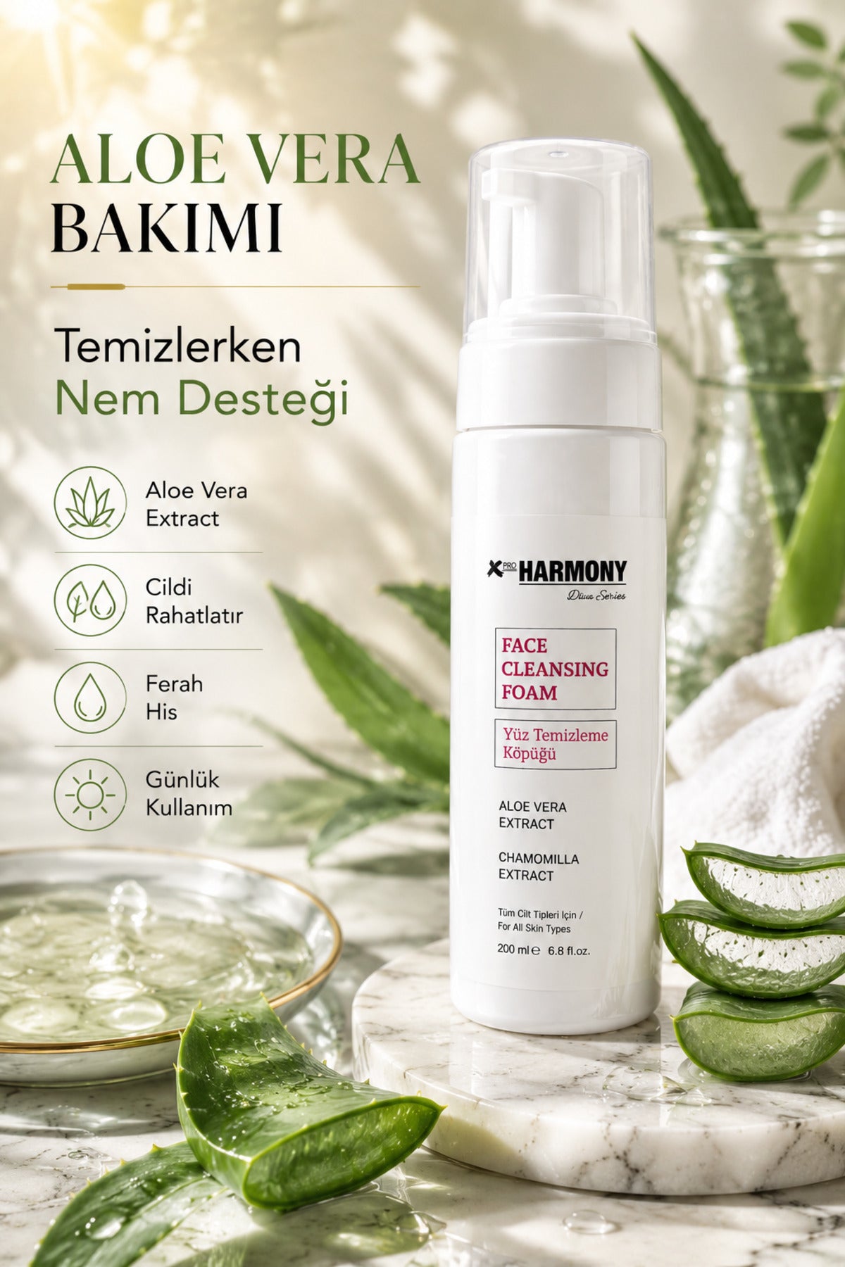 Gözenek Arındırıcı Yüz Temizleme Köpüğü 200 ml | Aloe Vera & Papatya Özlü Günlük Cilt Temizleyici
