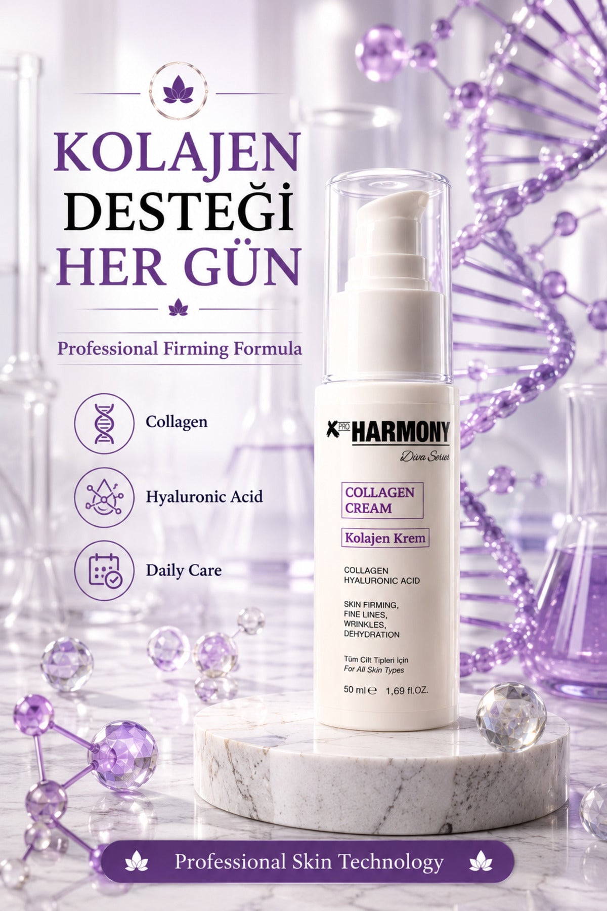 Collagen Cream 50 ml | Kolajen & Hyaluronic Acid İçeren Sıkılaştırıcı ve Yoğun Nemlendirici Yüz Bakım Kremi
