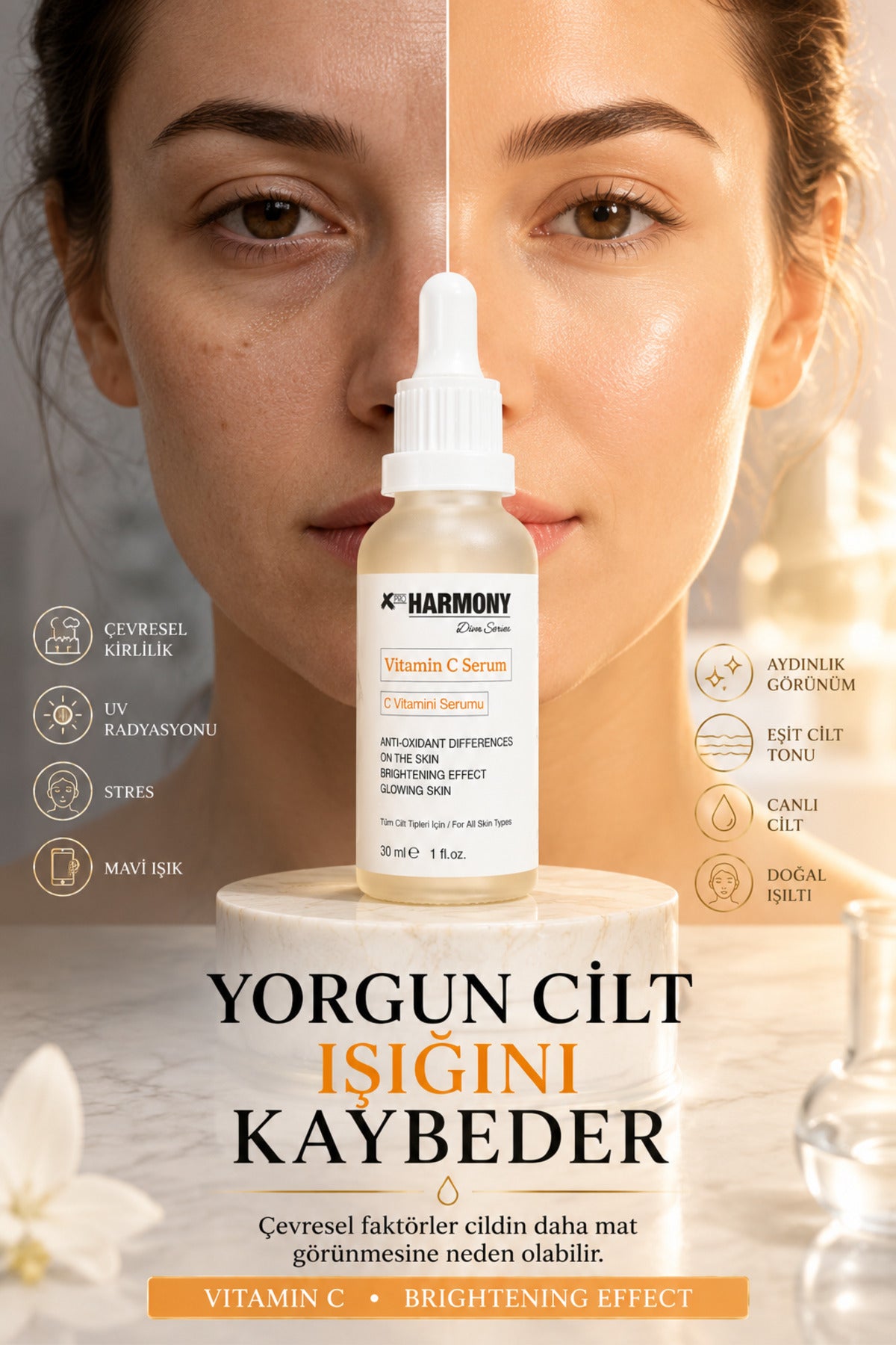 Vitamin C Serum Cilt Tonu Eşitleyici Aydınlatıcı Antioksidan Cilt Bakım Serumu 30 ml