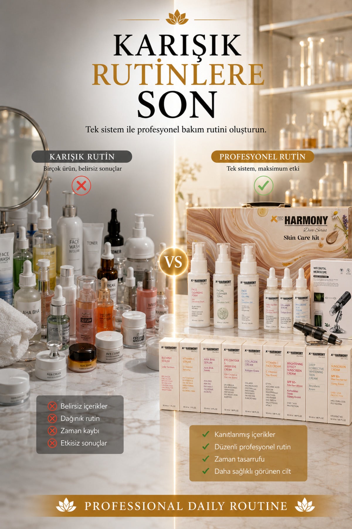 Profesyonel Cilt Analiz & Bakım Seti | 16 Parça Premium Skin Care Kit + WiFi Dijital Mikroskop + Taşıma Çantası