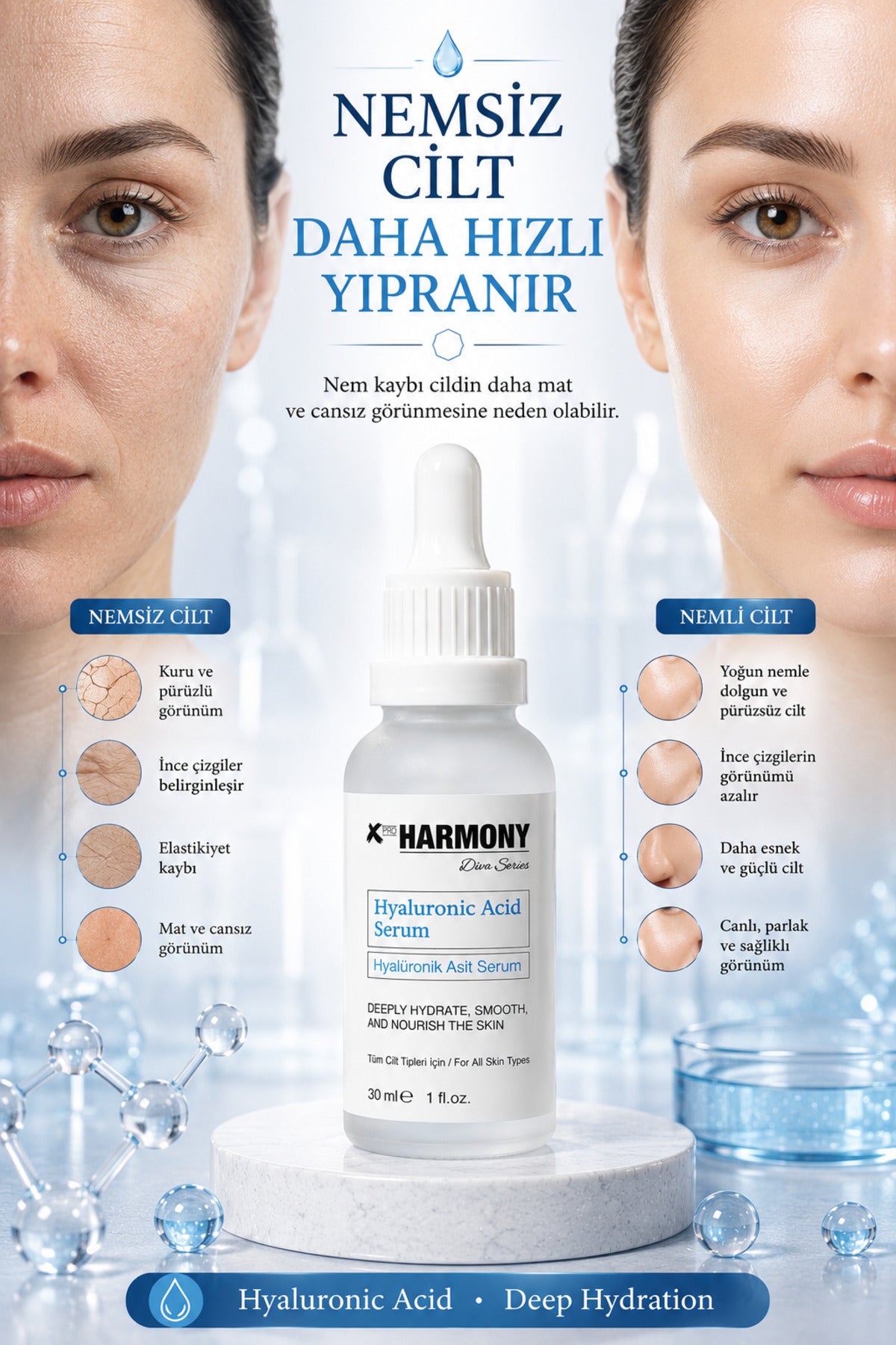 Hyaluronic Acid Serum Yoğun Nem Veren Dolgun Görünüm Sağlayan Cilt Bakım Serumu 30 ml