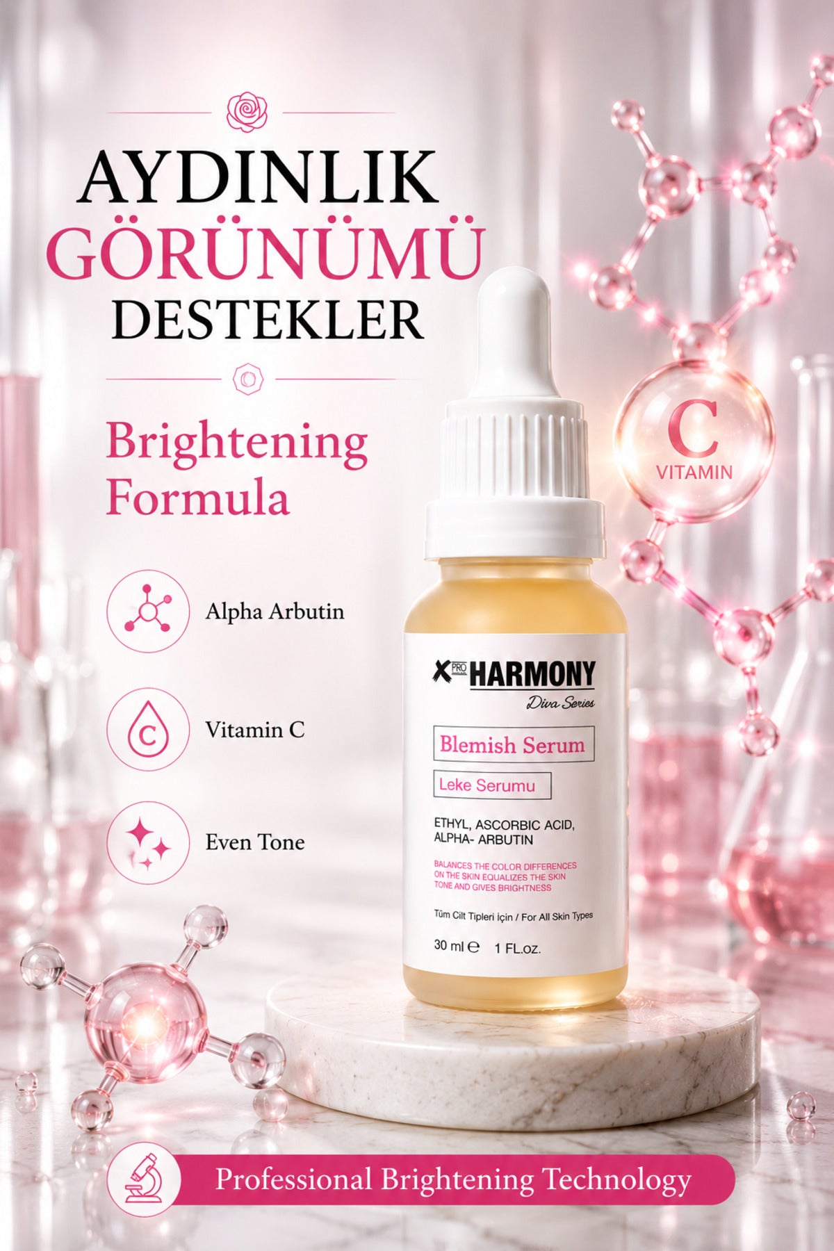 Leke Karşıtı Serum Alpha Arbutin & C Vitamini İçeren Aydınlatıcı Cilt Bakım Serumu 30 ml