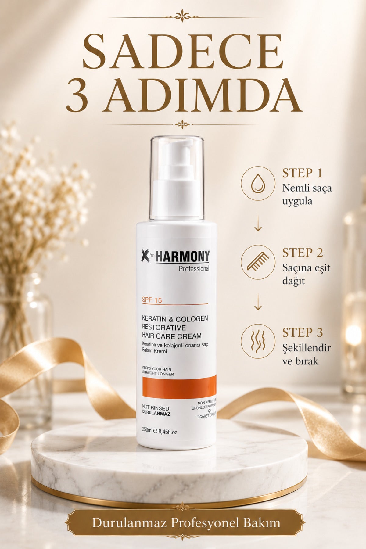 SPF 15 Keratinli ve Kolajenli Onarıcı Durlanmayan Saç Bakım Kremi 250 ml