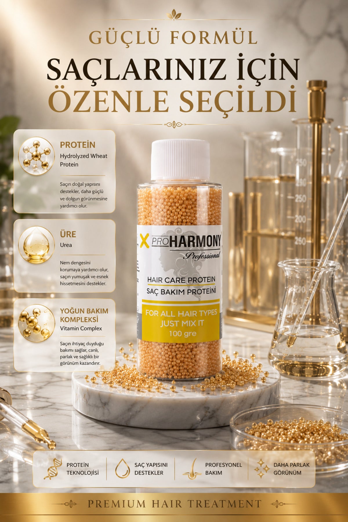 Saç Bakım Proteini 100 gr | Protein Granüllü Profesyonel Saç Bakımı | Tüm Saç Tipleri İçin