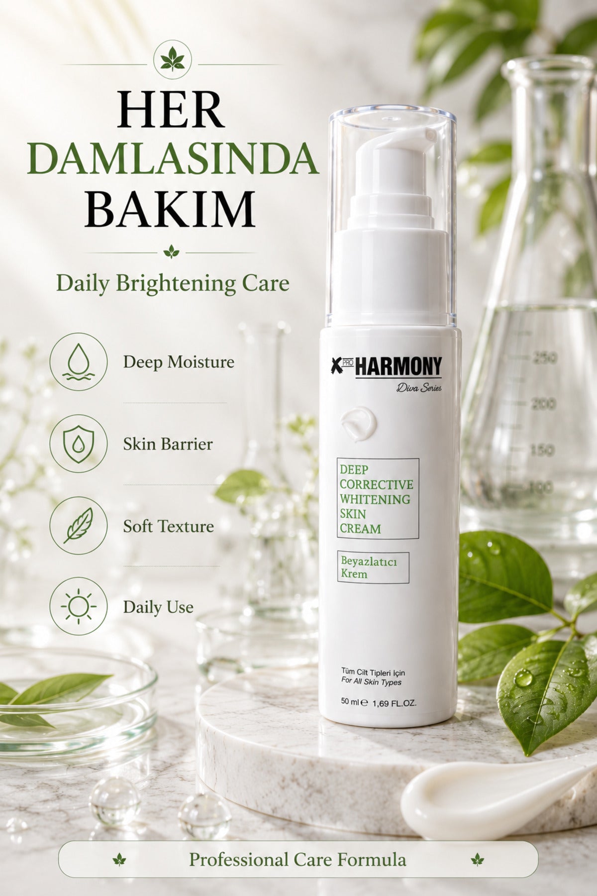 Beyazlatıcı Bakım Kremi 50 ml | Cilt Tonu Eşitleyici, Nemlendirici Günlük Bakım Kremi