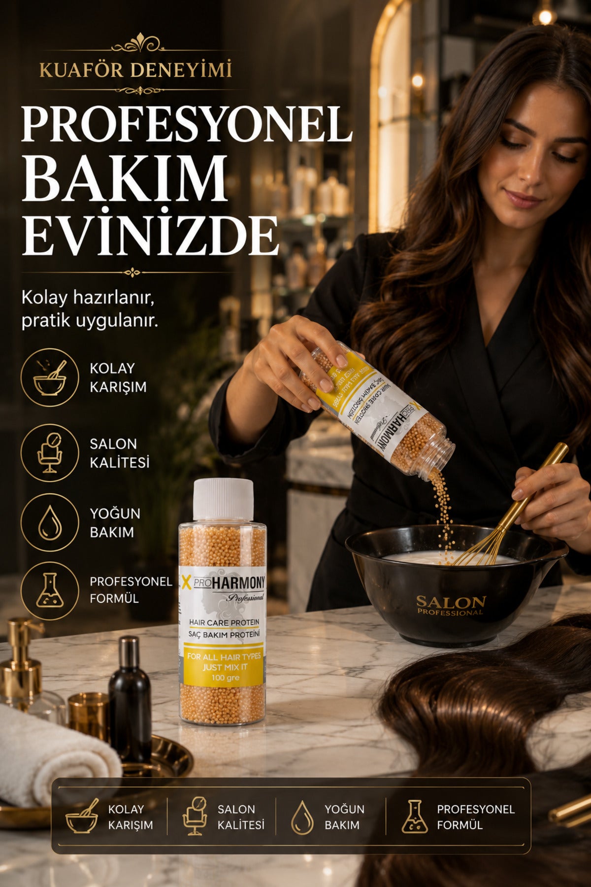 Saç Bakım Proteini 100 gr | Protein Granüllü Profesyonel Saç Bakımı | Tüm Saç Tipleri İçin