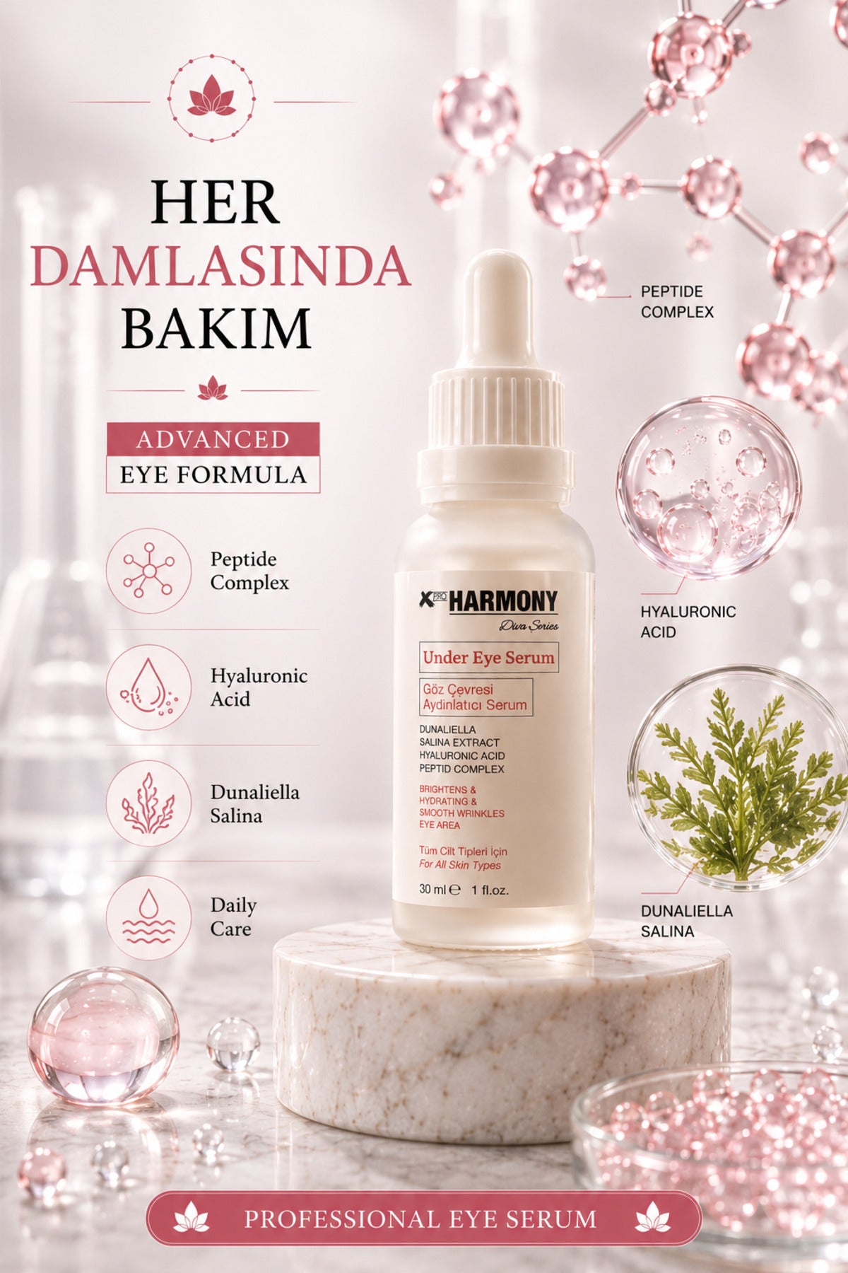 Peptide Complex Göz Çevresi Aydınlatıcı Serum 30 ml | Hyaluronik Asit Destekli Yoğun Nem & Canlı Bakış Etkisi