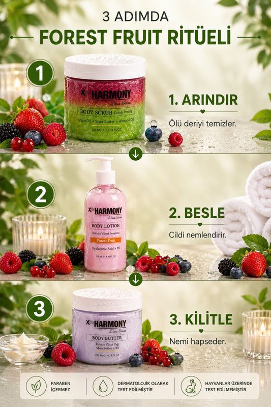 Forest Fruit Ritüeli 3’lü Vücut Bakım Seti 750 ml | Body Scrub + Body Lotion + Body Butter
