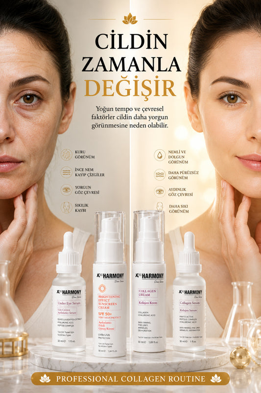 Kolajen Cilt Bakım Seti 4’lü | Kolajen Serum + Kolajen Krem + Göz Çevresi Serumu + SPF50+ Güneş Kremi