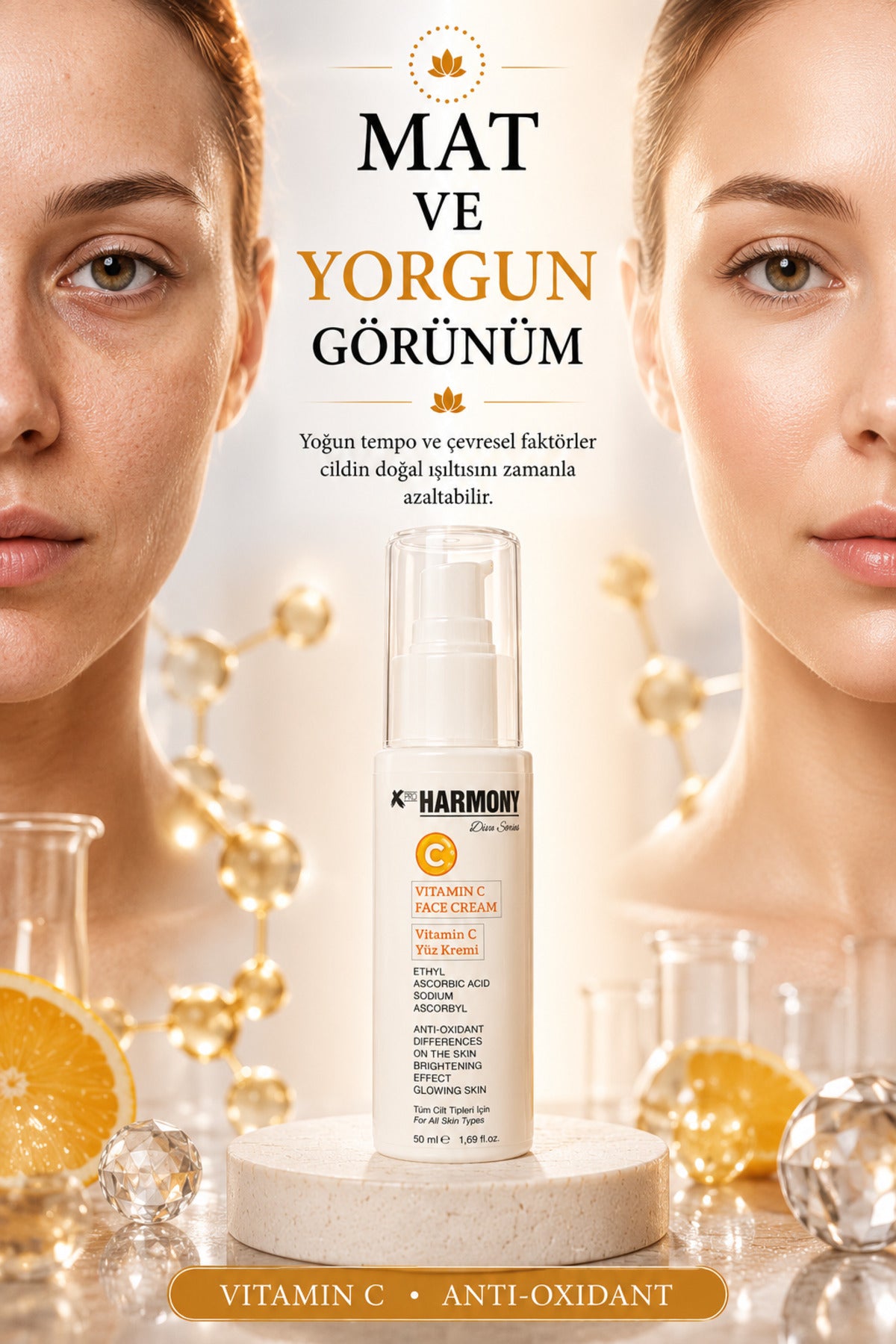 Vitamin C Aydınlatıcı Yüz Kremi 50 ml | Antioksidan Günlük Nemlendirici Cilt Tonu Eşitleyici Bakım
