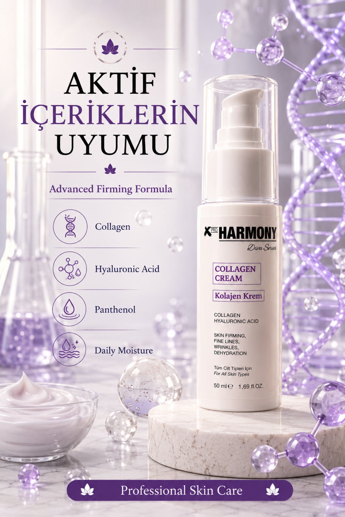Collagen Cream 50 ml | Kolajen & Hyaluronic Acid İçeren Sıkılaştırıcı ve Yoğun Nemlendirici Yüz Bakım Kremi