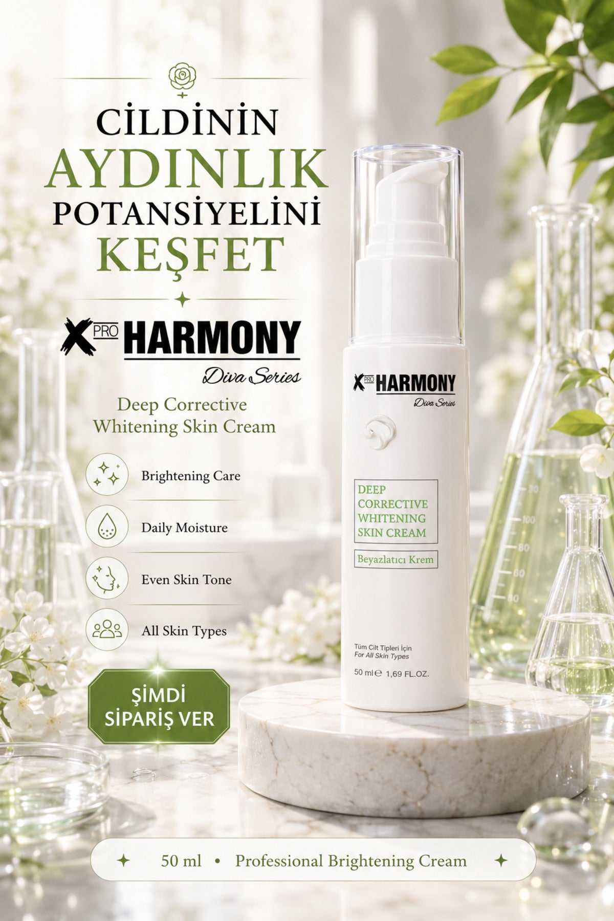 Beyazlatıcı Bakım Kremi 50 ml | Cilt Tonu Eşitleyici, Nemlendirici Günlük Bakım Kremi
