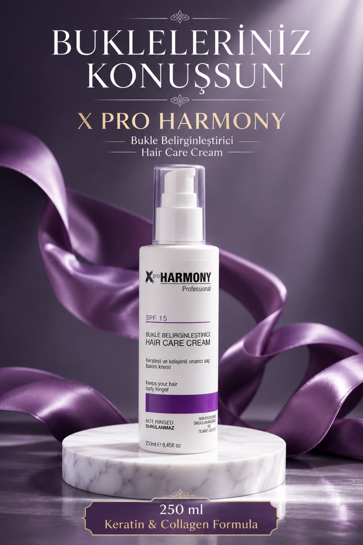 Koruyucu SPF15 Keratin-Kolajen içerikli Bukle Belirginleştirici Durulanmayan Saç Kremi
