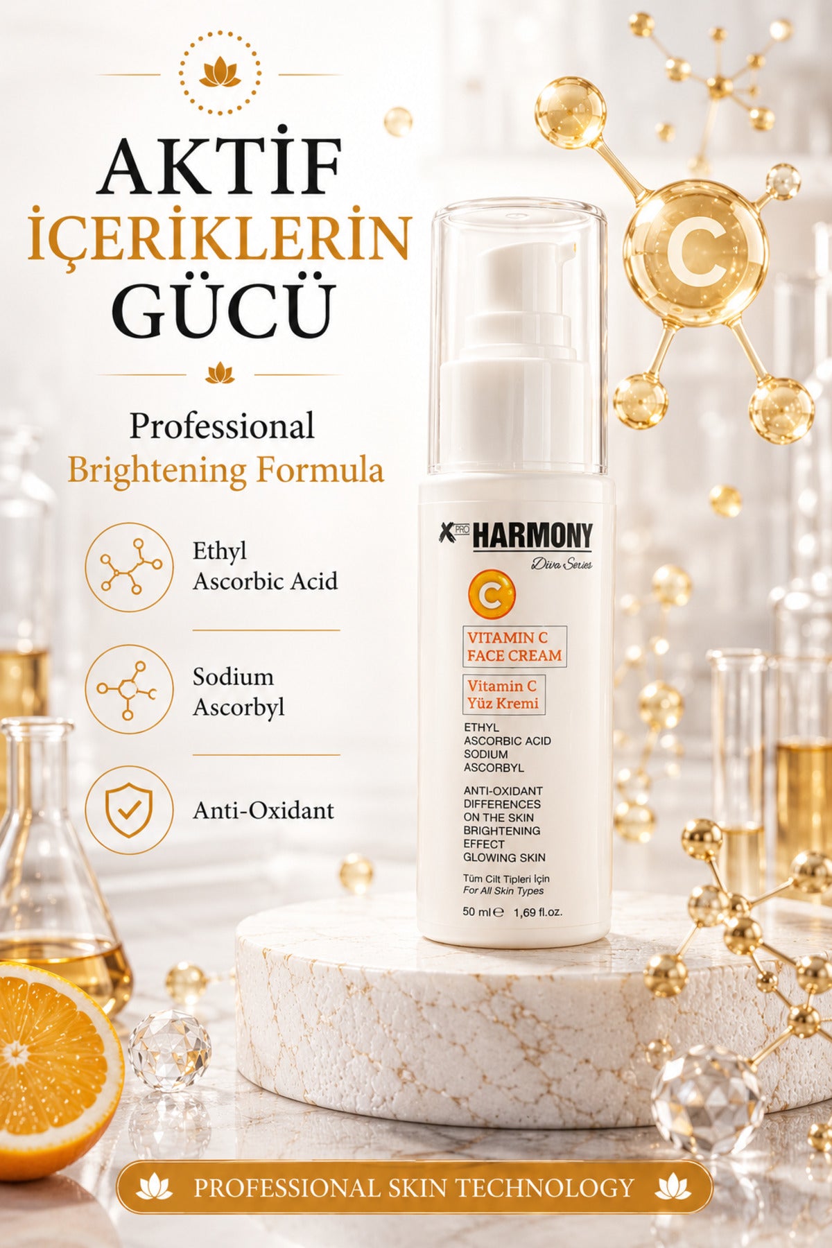 Vitamin C Aydınlatıcı Yüz Kremi 50 ml | Antioksidan Günlük Nemlendirici Cilt Tonu Eşitleyici Bakım