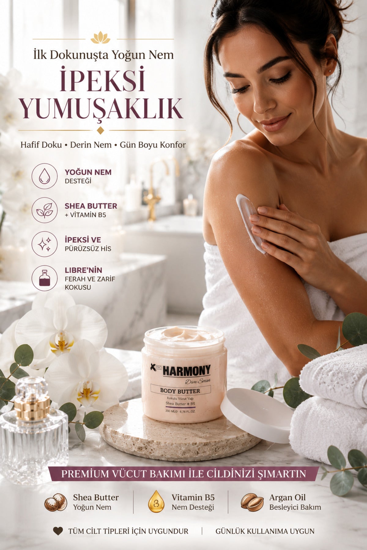 L-i-b-r-e Body Butter 200 ml | Shea Butter + Vitamin B5 + Argan Oil İçeren Yoğun Nemlendirici Vücut Bakım Kremi